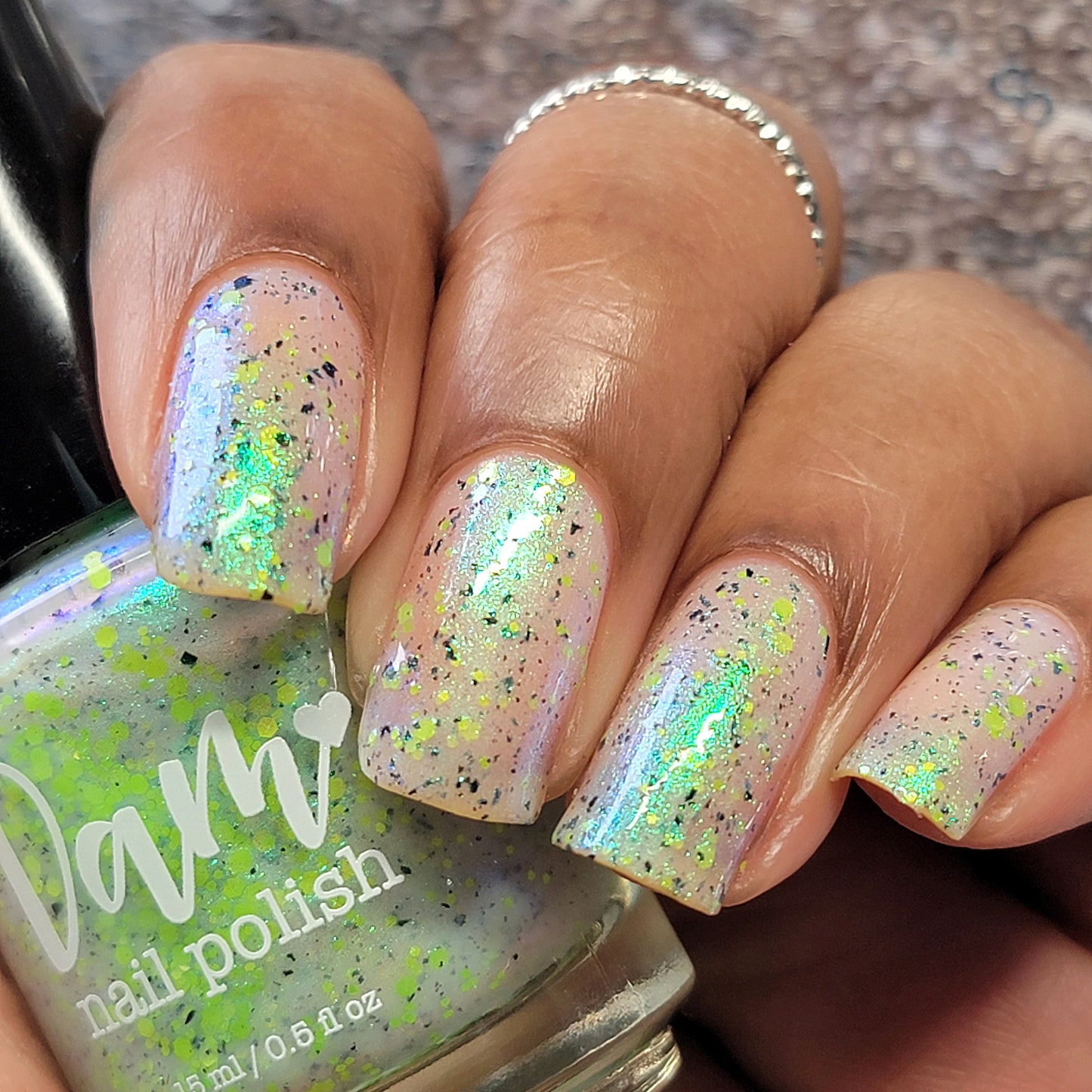 Twinkling Tornado - White Crelly - Green Glitter Nail Polish - Shimmer Nail Polish - Stormy Siblings Collection - Dam Nail Polish
