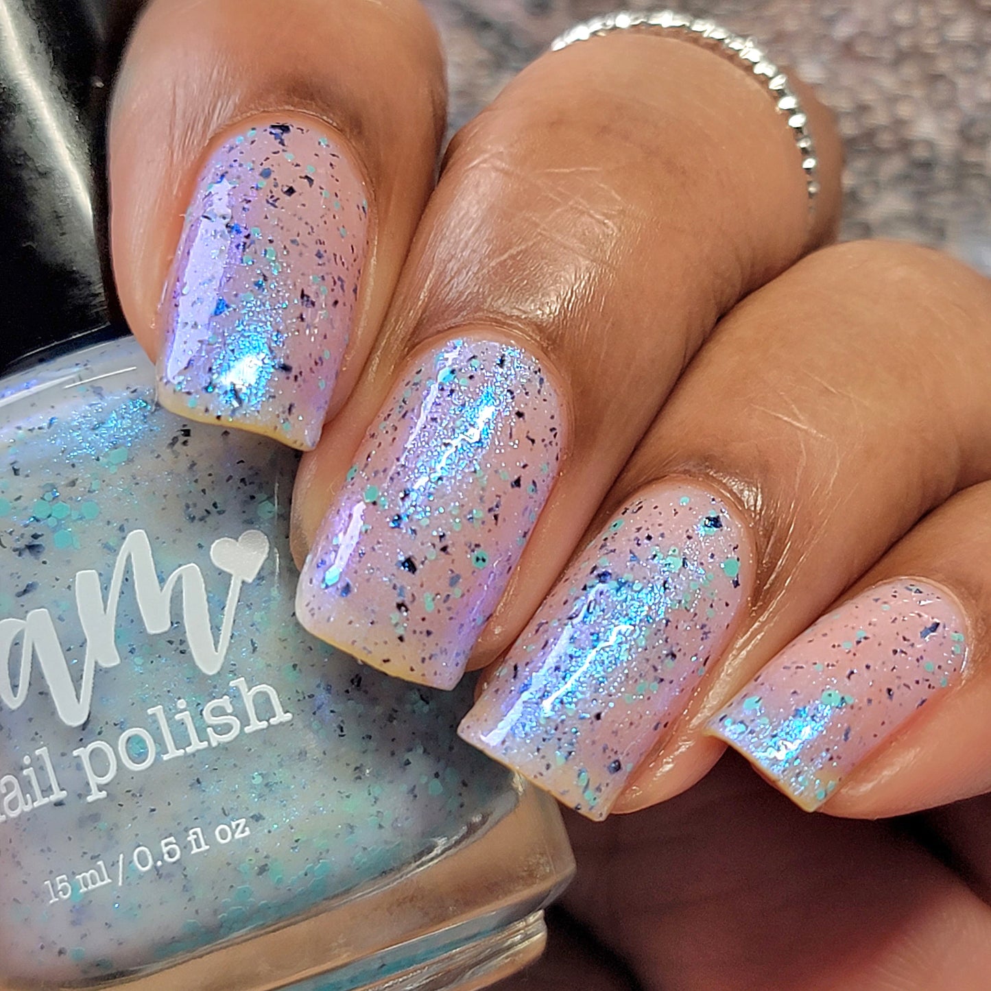 Iridescent Ice - White Crelly - Light Blue Glitter Nail Polish - Shimmer Nail Polish - Stormy Siblings Collection - Dam Nail Polish
