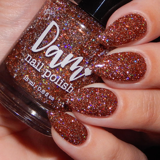 The Stakes Are Deadly - Burnt Orange Reflective Glitter Nail Polish - Bitten Collection - Dam Nail Polish