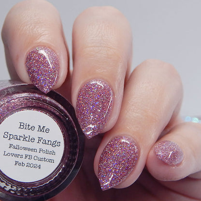 Bite Me Sparkle Fangs - Pink Reflective Glitter Nail Polish - Limited Edition Falloween Polish Lovers Facebook Group Custom