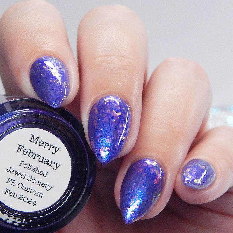 Merry February - Purple Flakie Nail Polish - Limited Edition Polished Jewel Society Facebook Group Custom - Dam Nail Polish