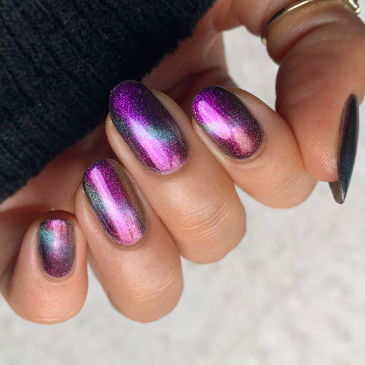 Distant Dimensions - Shifting Multichrome Magnetic Nail Polish - Shifts Purple, Pink, Gold, and Green - Into the Multiverse Collection - Dam Nail Polish