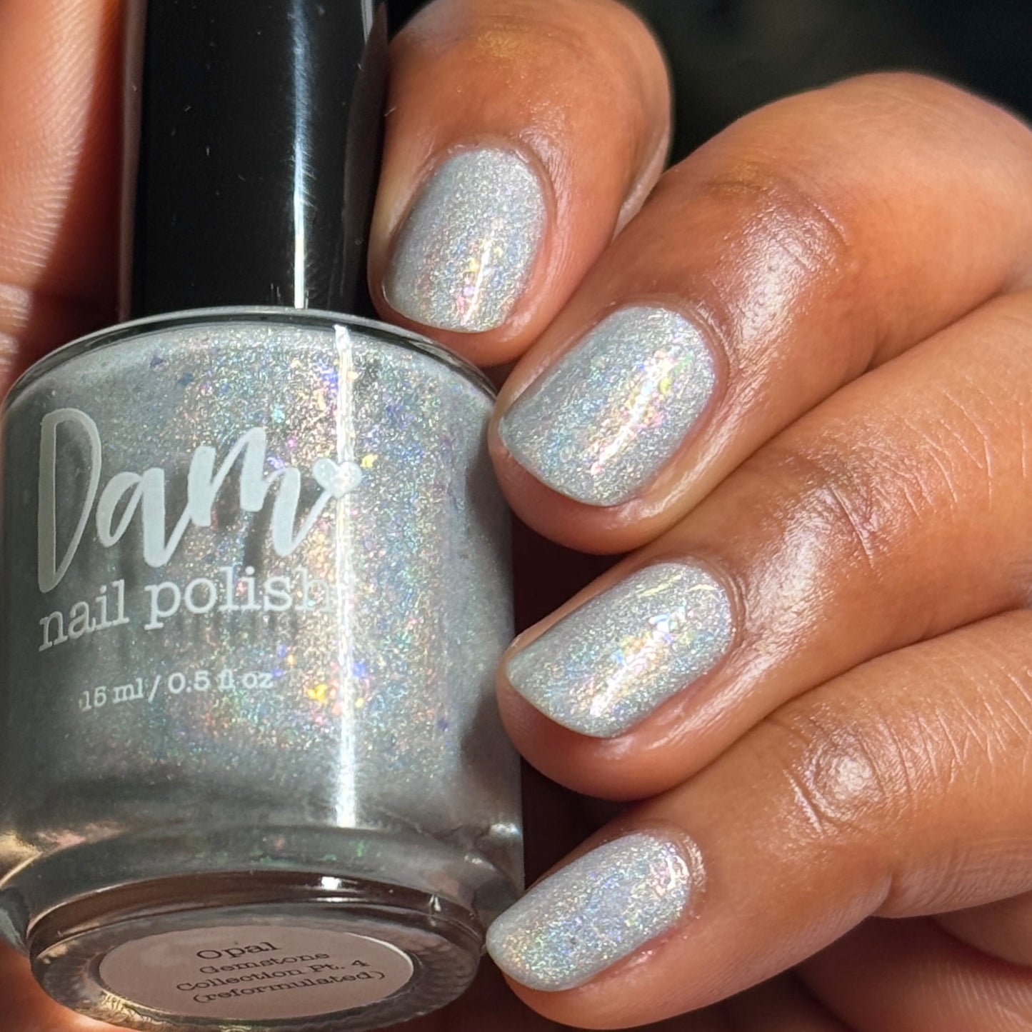 Opal (reformulated) - Light Gray Flakie Holographic Polish - Gemstone Collection Pt. 4 - Dam Nail Polish