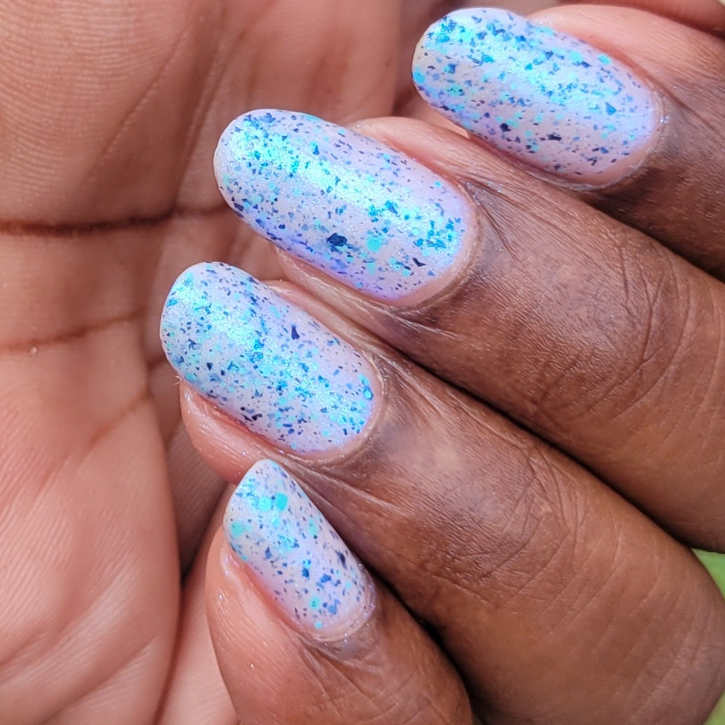 Iridescent Ice - White Crelly - Light Blue Glitter Nail Polish - Shimmer Nail Polish - Stormy Siblings Collection - Dam Nail Polish