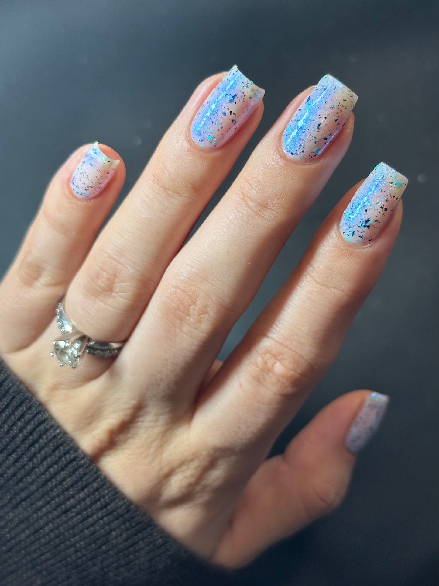 Iridescent Ice - White Crelly - Light Blue Glitter Nail Polish - Shimmer Nail Polish - Stormy Siblings Collection - Dam Nail Polish