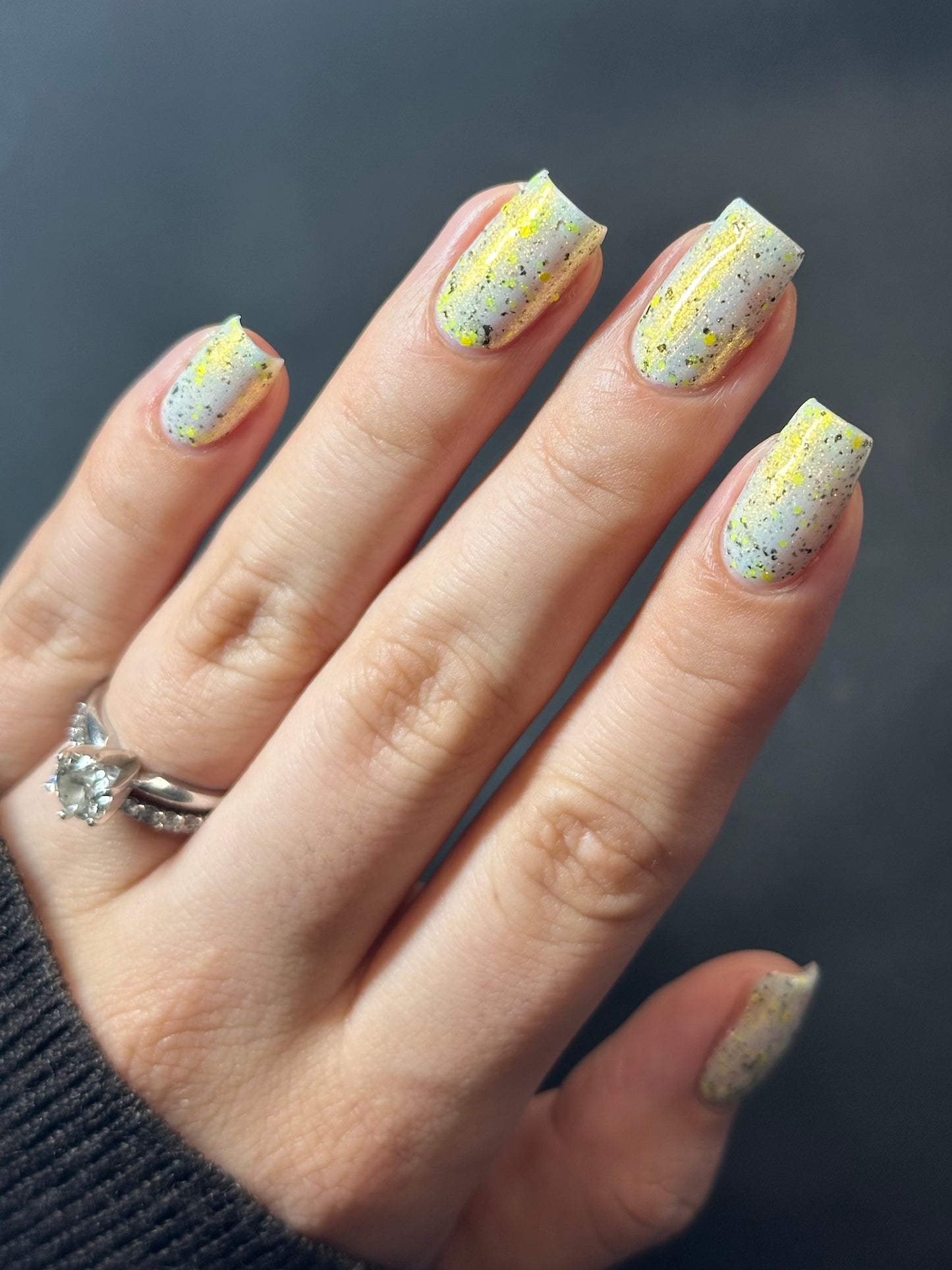 Lustrous Lightning - White Crelly - Yellow Glitter Nail Polish - Shimmer Nail Polish - Stormy Siblings Collection - Dam Nail Polish