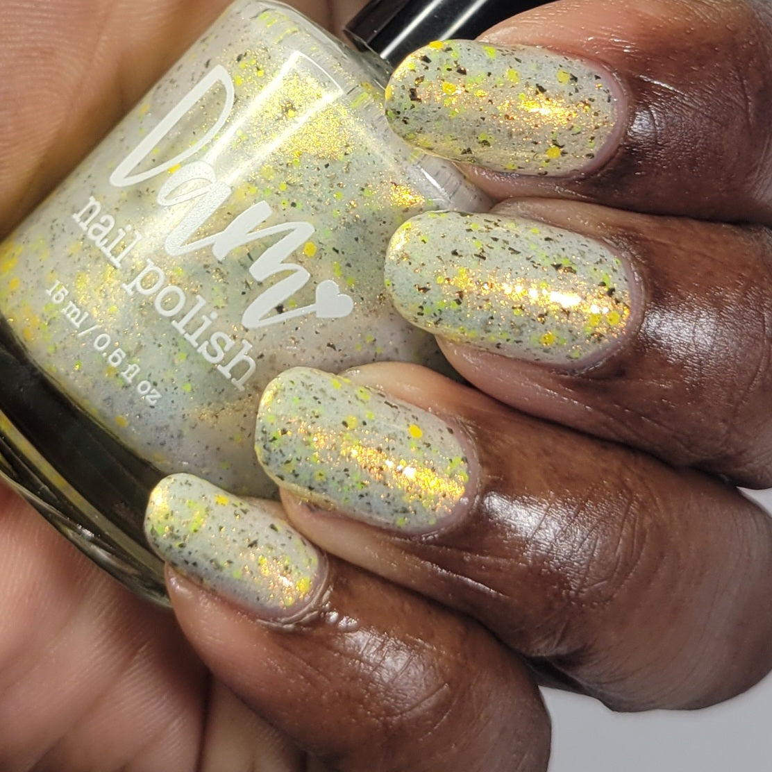 Lustrous Lightning - White Crelly - Yellow Glitter Nail Polish - Shimmer Nail Polish - Stormy Siblings Collection - Dam Nail Polish