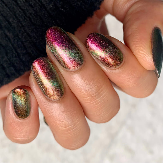 Omniverse Odyssey - Shifting Multichrome Magnetic Nail Polish - Shifts Pink, Bronze, and Green - Into the Multiverse Collection - Dam Nail Polish