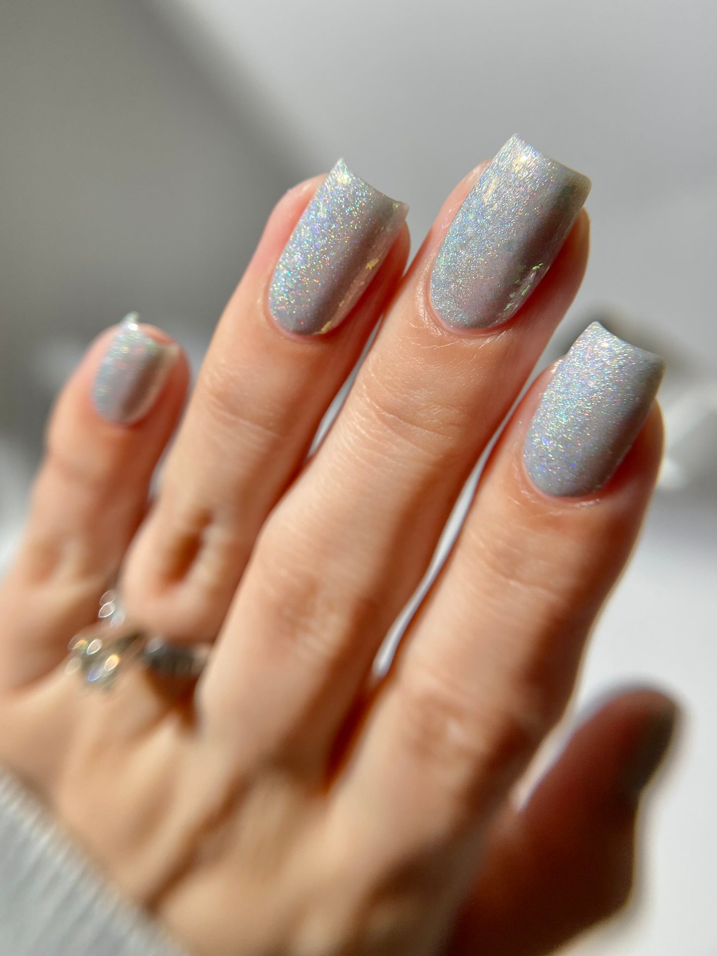 Opal (reformulated) - Light Gray Flakie Holographic Polish - Gemstone Collection Pt. 4 - Dam Nail Polish