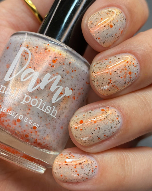 Glistening Gale - White Crelly - Orange Glitter Nail Polish - Shimmer Nail Polish - Stormy Siblings Collection