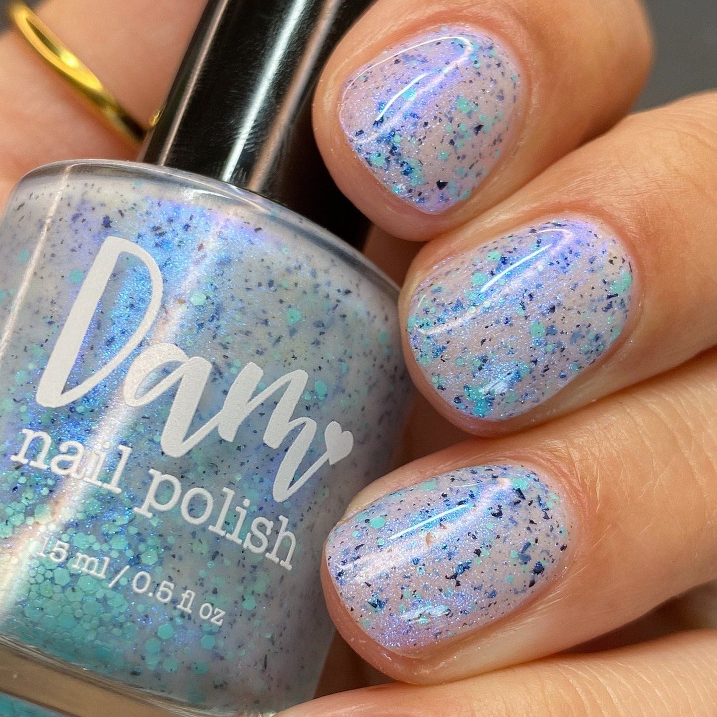 Iridescent Ice - White Crelly - Light Blue Glitter Nail Polish - Shimmer Nail Polish - Stormy Siblings Collection - Dam Nail Polish
