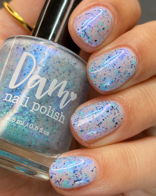 Iridescent Ice - White Crelly - Light Blue Glitter Nail Polish - Shimmer Nail Polish - Stormy Siblings Collection