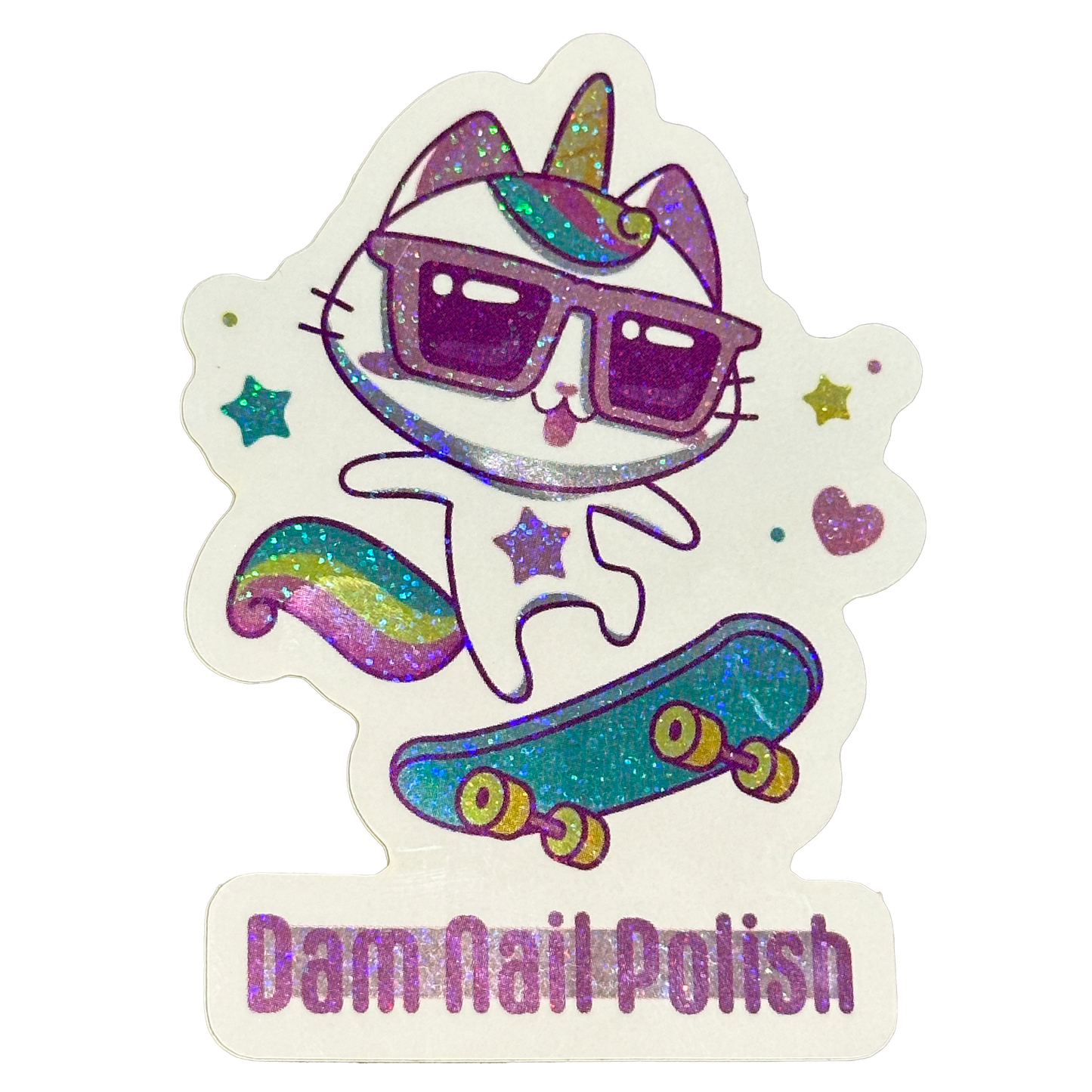 Skateboard Kitty Holographic Glitter Sticker - Dam Nail Polish