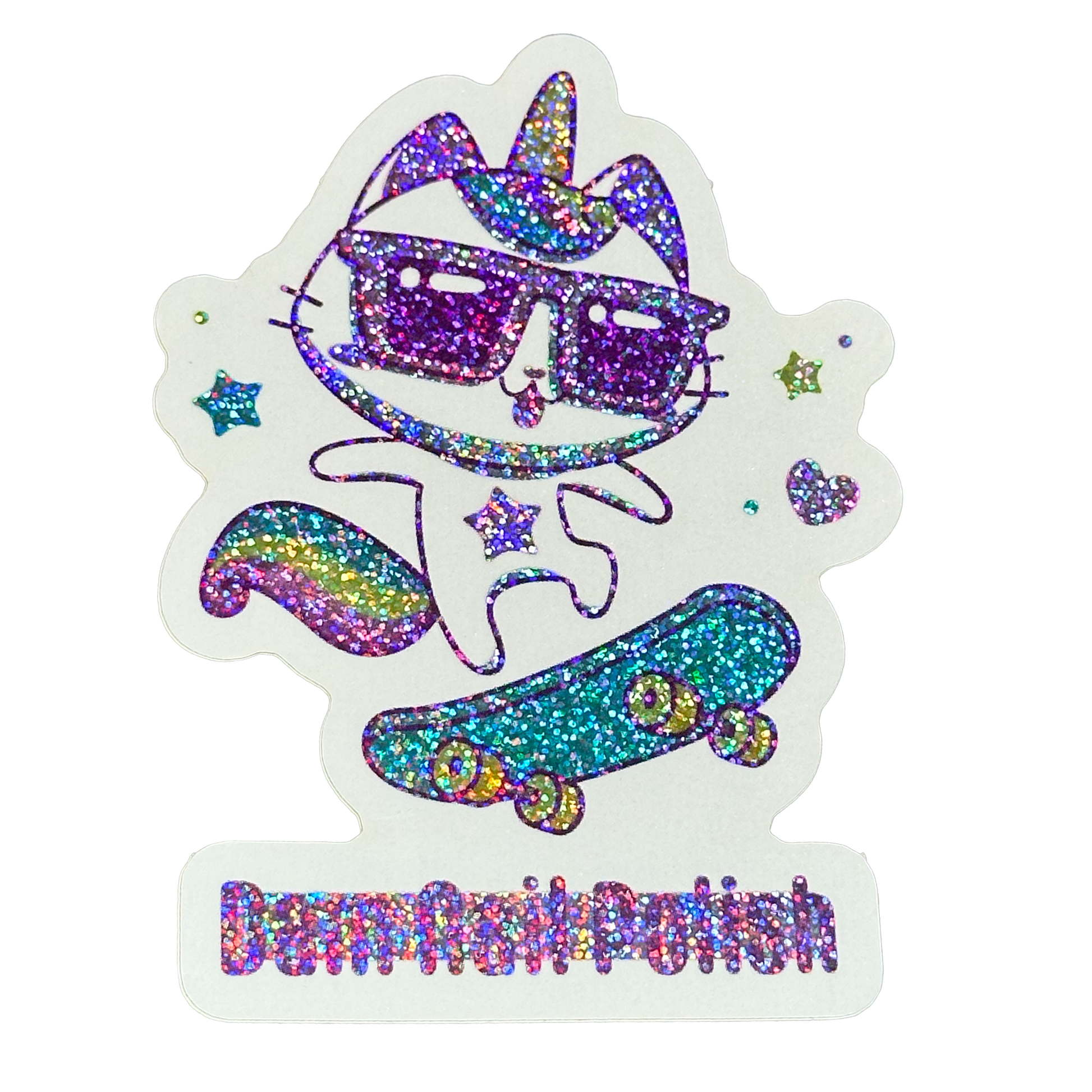 Skateboard Kitty Holographic Glitter Sticker - Dam Nail Polish