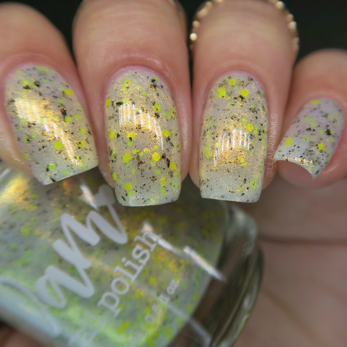 Lustrous Lightning - White Crelly - Yellow Glitter Nail Polish - Shimmer Nail Polish - Stormy Siblings Collection - Dam Nail Polish
