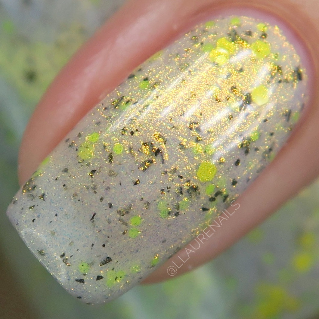 Lustrous Lightning - White Crelly - Yellow Glitter Nail Polish - Shimmer Nail Polish - Stormy Siblings Collection - Dam Nail Polish