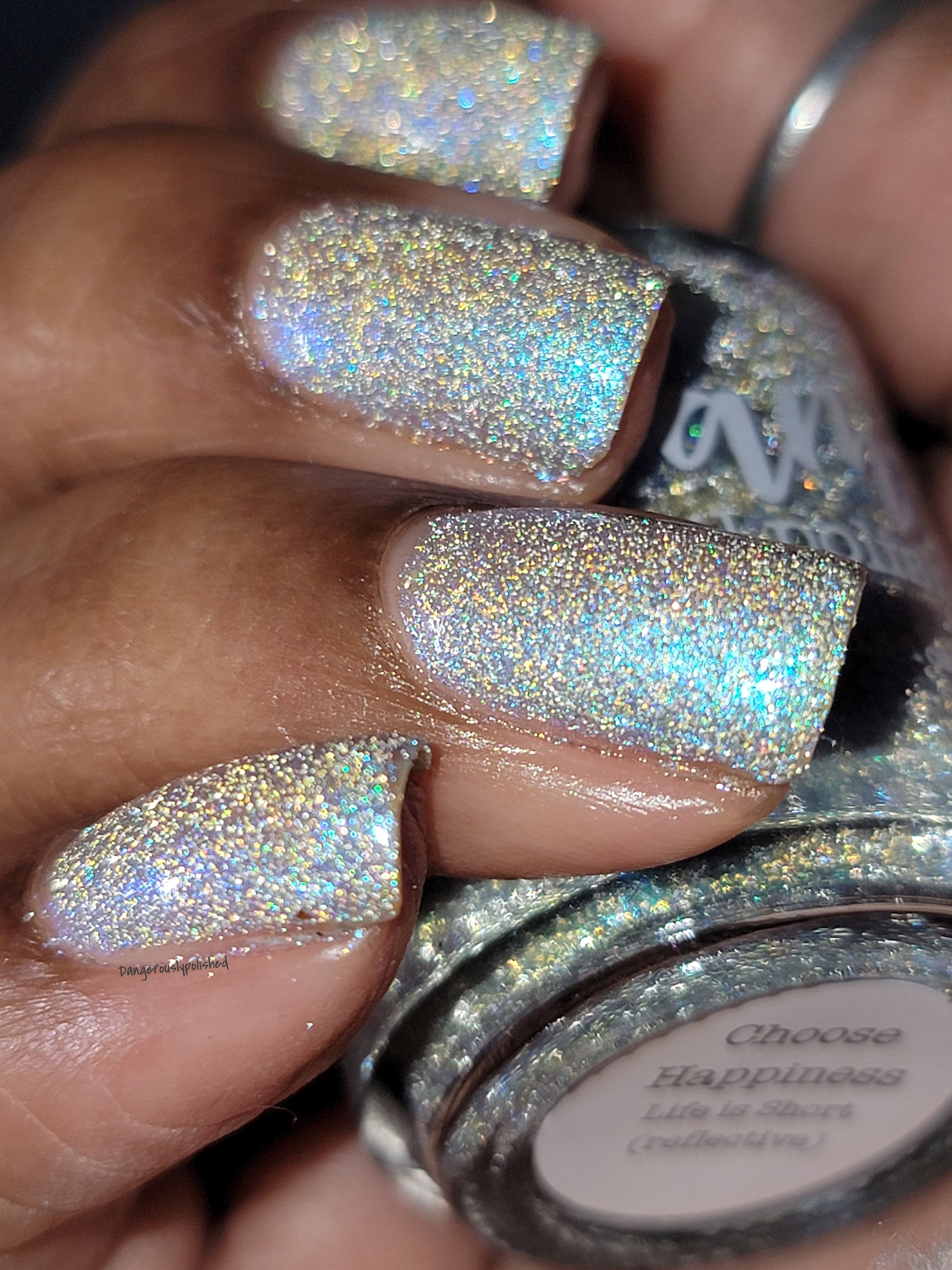 Choose Happiness - Teal Blue Shimmer - Silver Reflective Nail Polish - Glitter Nail Polish - Life is Short Collection - Dam Nail Polish