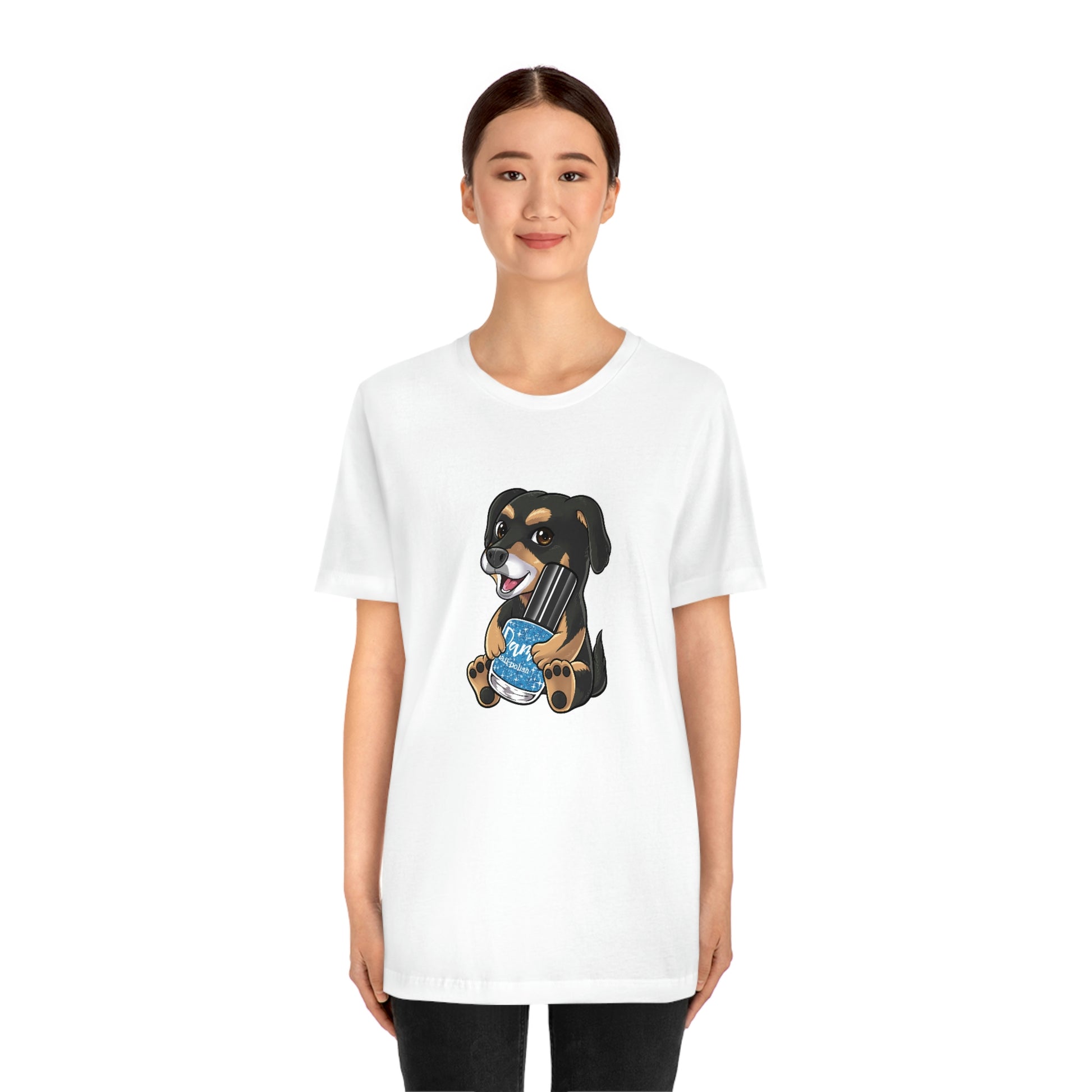 Snickers the Polish Loving Dog - Unisex Jersey Short Sleeve Tee - Dam Nail Polish