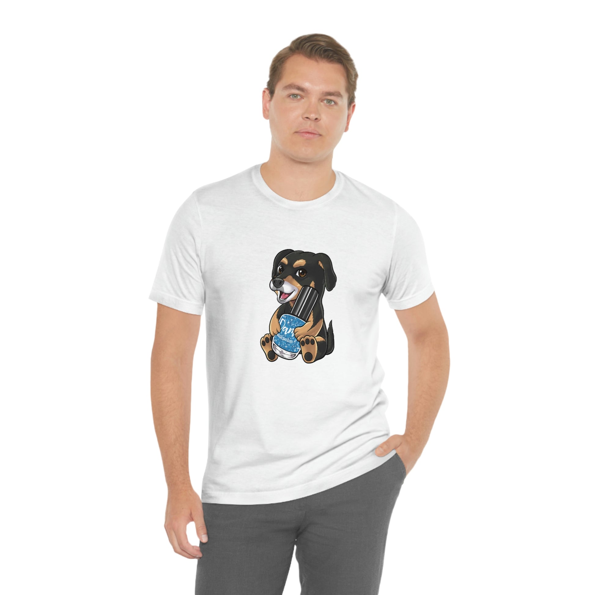 Snickers the Polish Loving Dog - Unisex Jersey Short Sleeve Tee - Dam Nail Polish