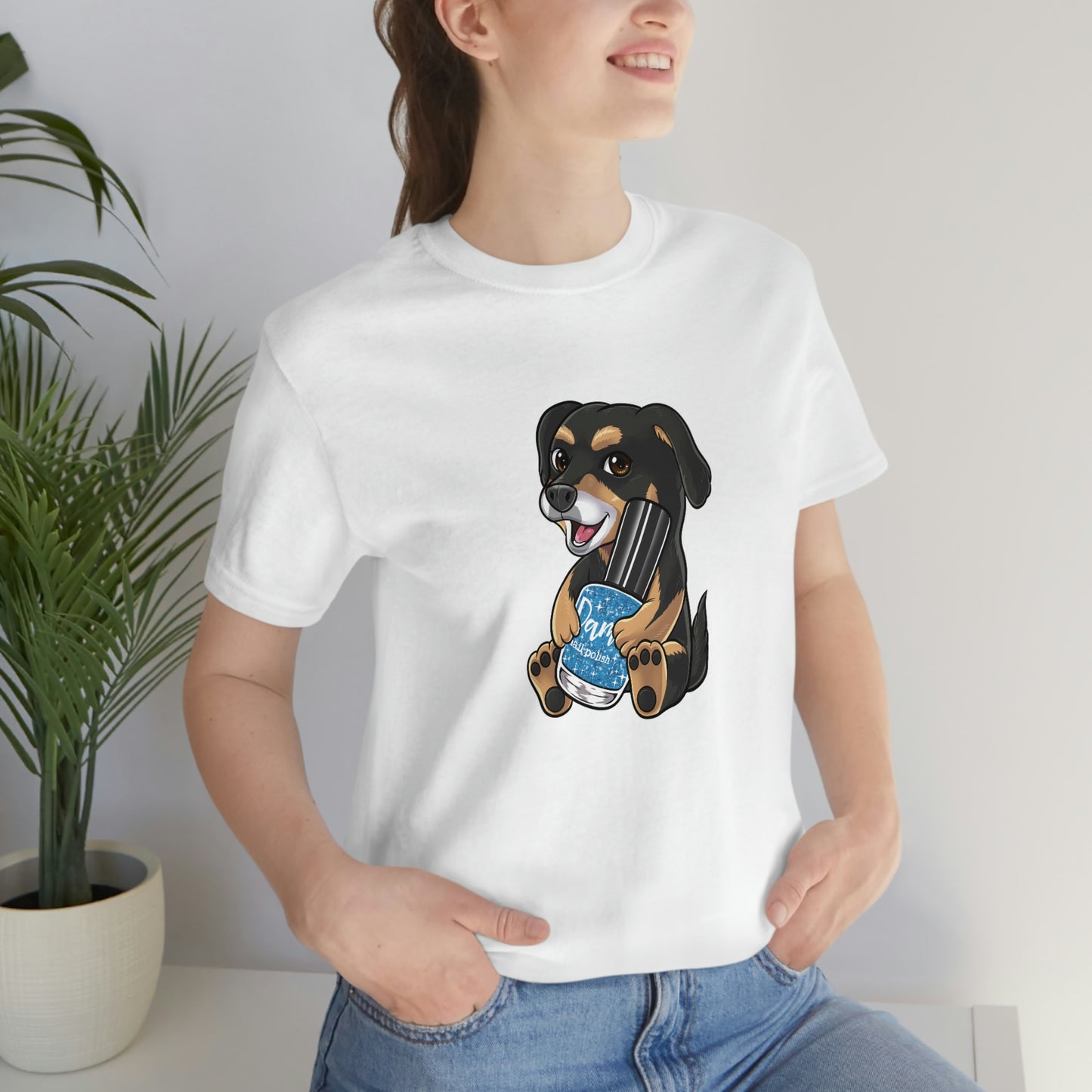 Snickers the Polish Loving Dog - Unisex Jersey Short Sleeve Tee - Dam Nail Polish