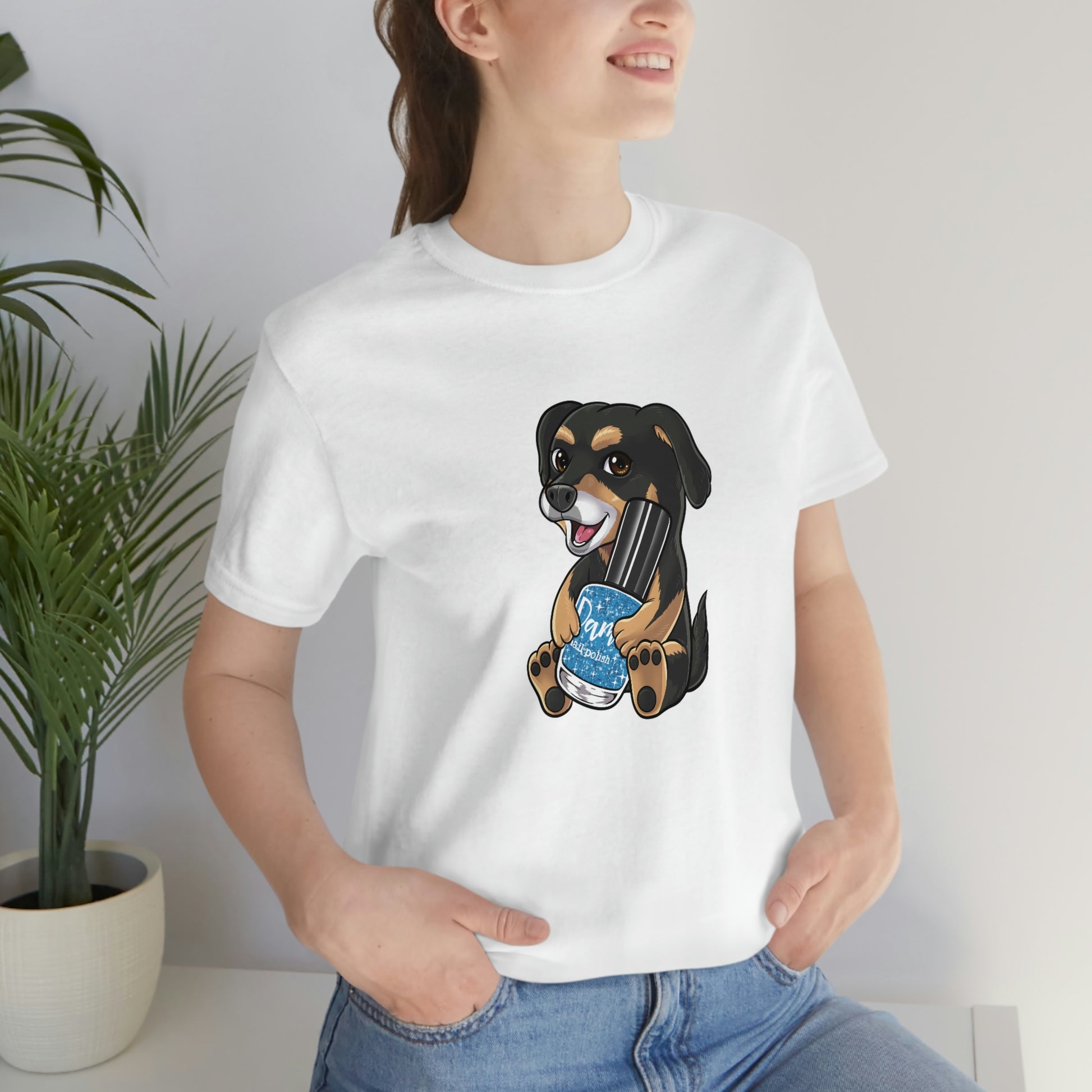Snickers the Polish Loving Dog - Unisex Jersey Short Sleeve Tee - Dam Nail Polish