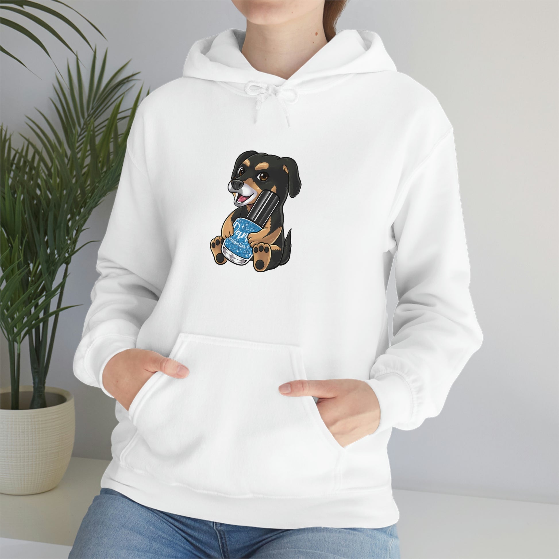 Snickers the Polish Loving Puppy - Unisex Heavy Blend™ Hooded Sweatshirt - Dam Nail Polish