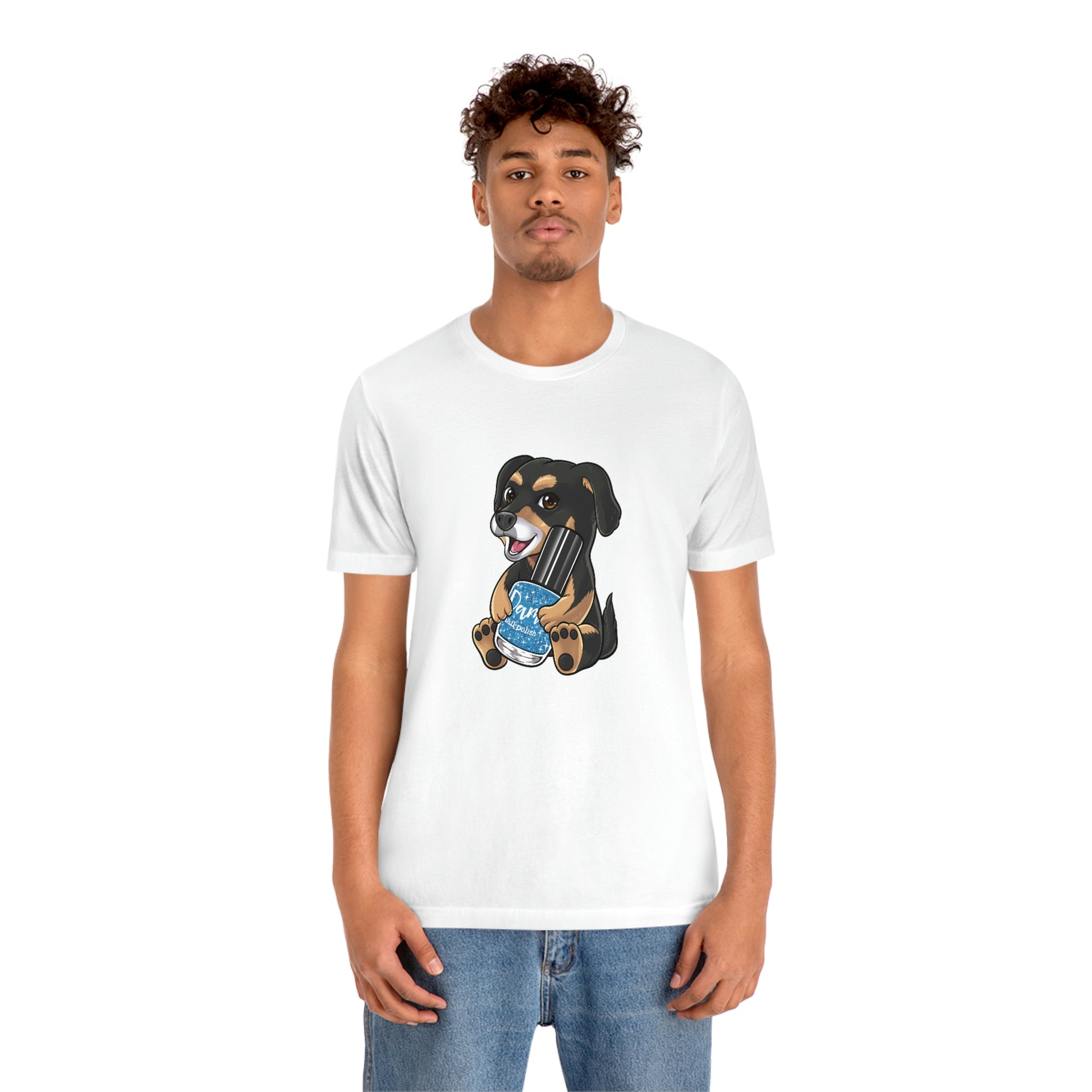 Snickers the Polish Loving Dog - Unisex Jersey Short Sleeve Tee - Dam Nail Polish