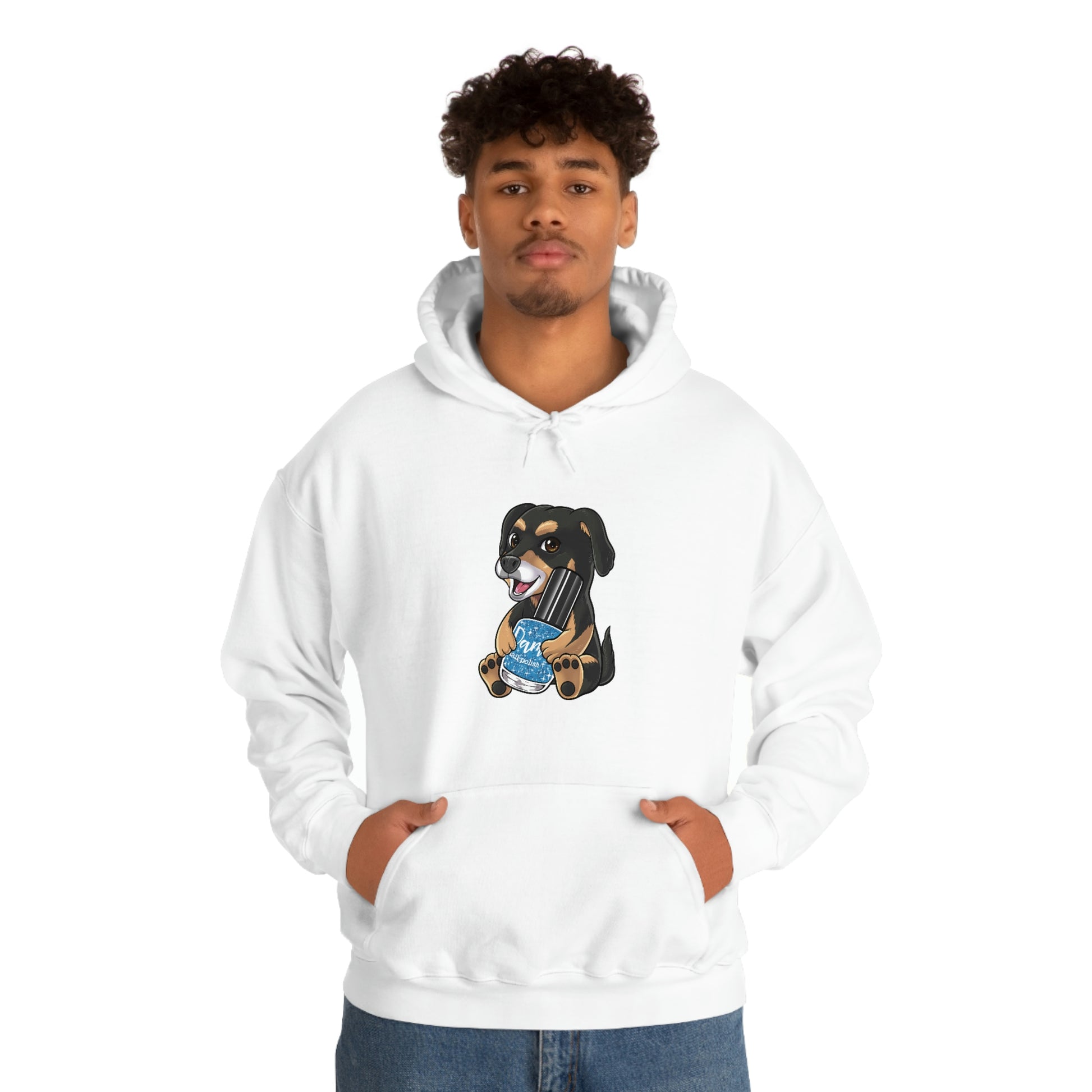 Snickers the Polish Loving Puppy - Unisex Heavy Blend™ Hooded Sweatshirt - Dam Nail Polish