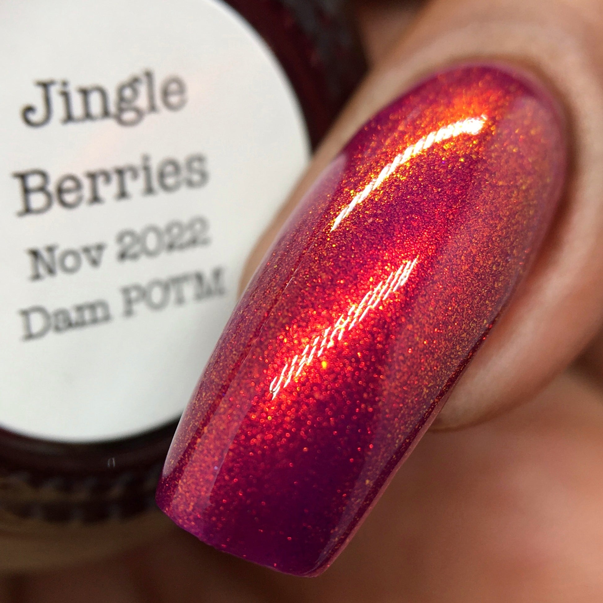 Jingle Berries - Red Shimmer Nail Polish - Polish of the Month - Nov 2022 - Dam Nail Polish
