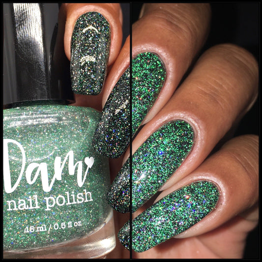 Wild Card - Green Holographic Reflective Glitter Nail Polish - Dam Nail Polish