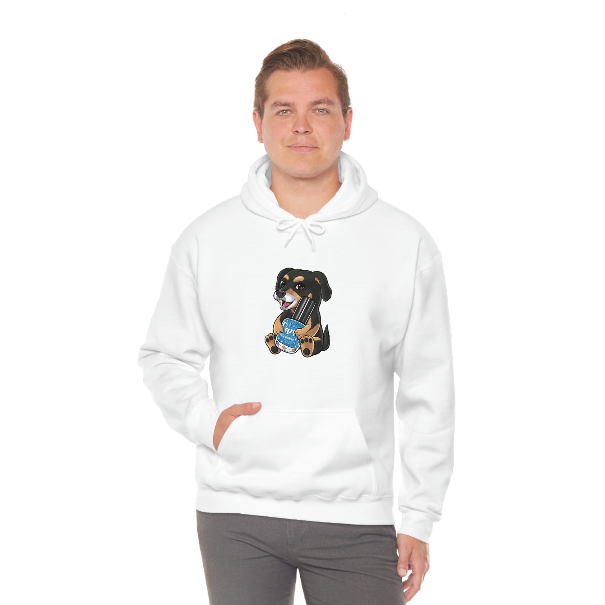 Snickers the Polish Loving Puppy - Unisex Heavy Blend™ Hooded Sweatshirt - Dam Nail Polish