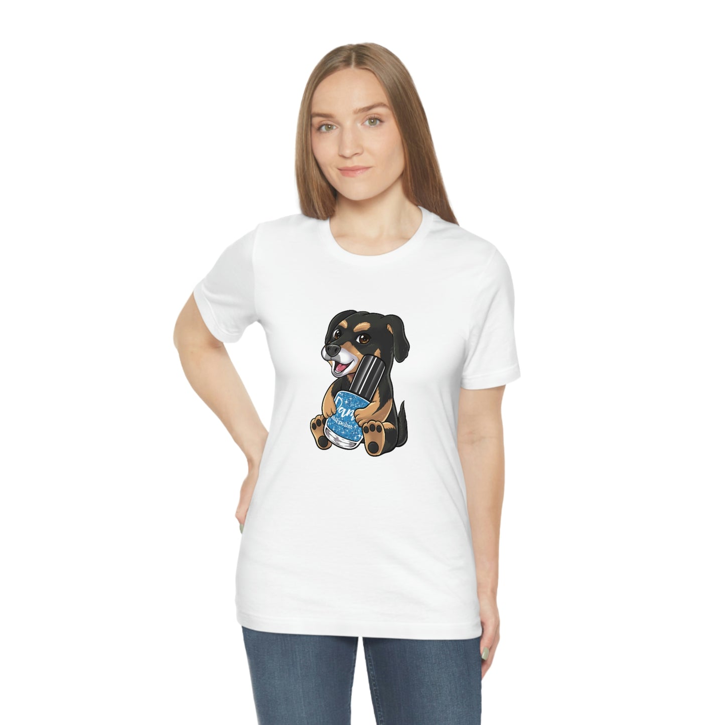 Snickers the Polish Loving Dog - Unisex Jersey Short Sleeve Tee - Dam Nail Polish