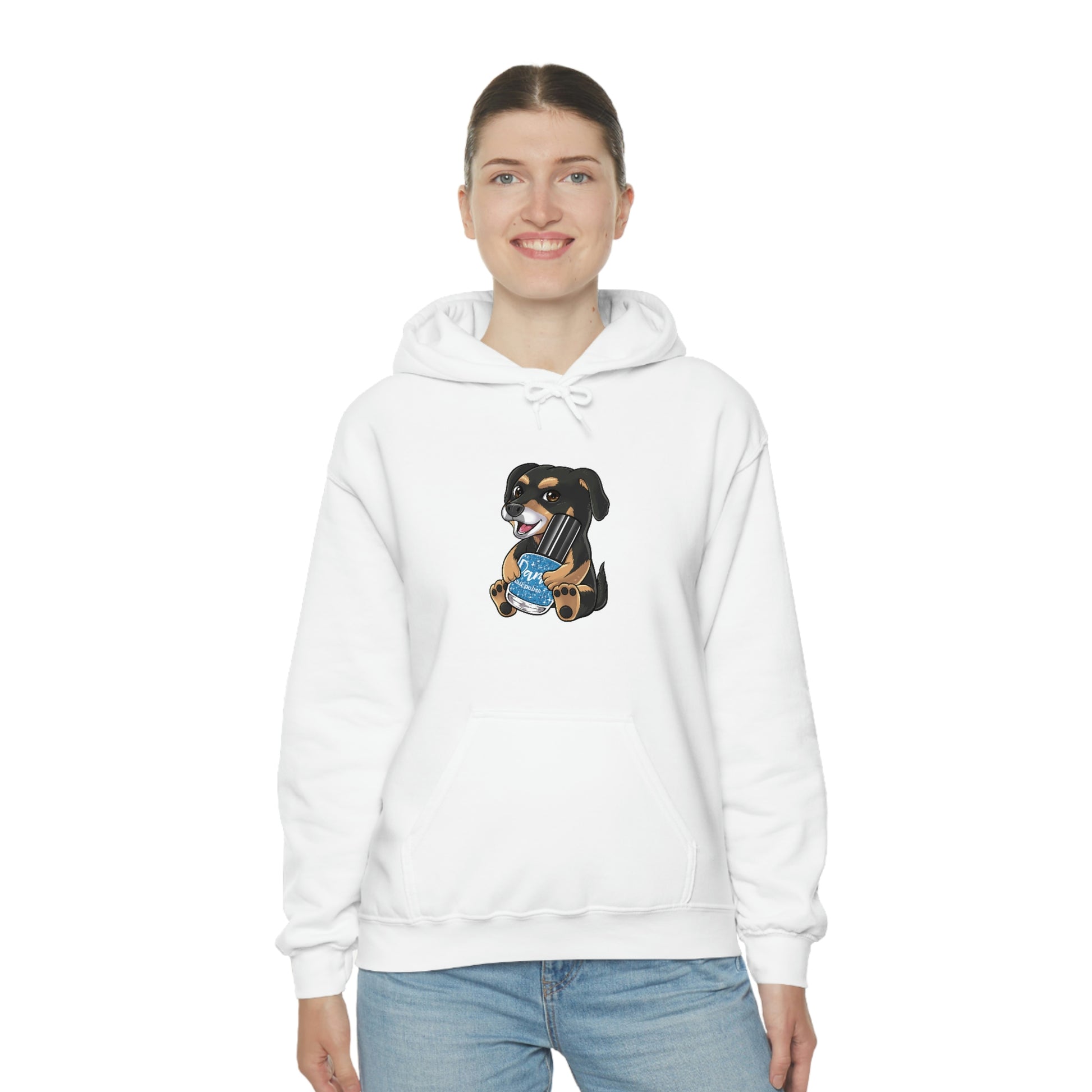 Snickers the Polish Loving Puppy - Unisex Heavy Blend™ Hooded Sweatshirt - Dam Nail Polish