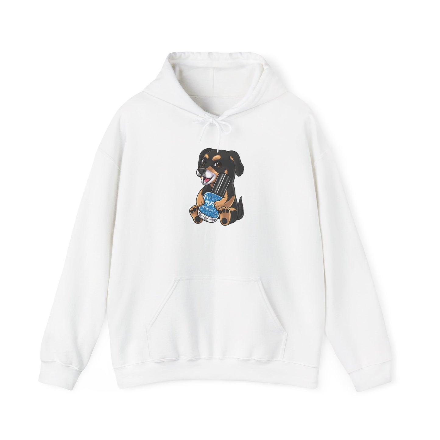 Snickers the Polish Loving Puppy -  Cute Dog Lover Sweatshirt - Unisex Heavy Blend™ Hooded Sweatshirt - Dam Nail Polish