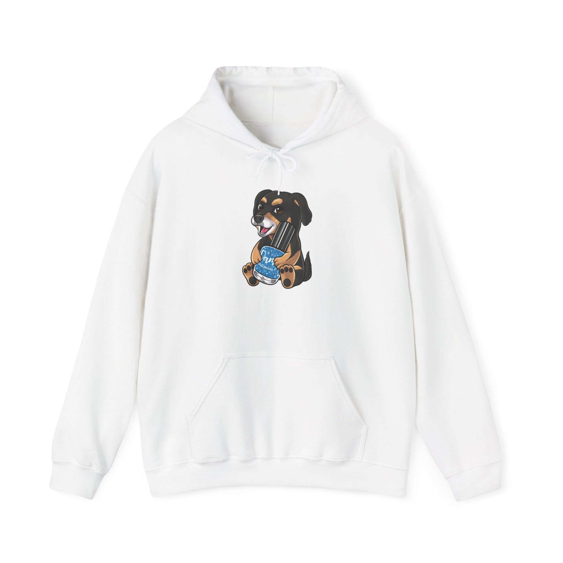 Snickers the Polish Loving Puppy -  Cute Dog Lover Sweatshirt - Unisex Heavy Blend™ Hooded Sweatshirt - Dam Nail Polish