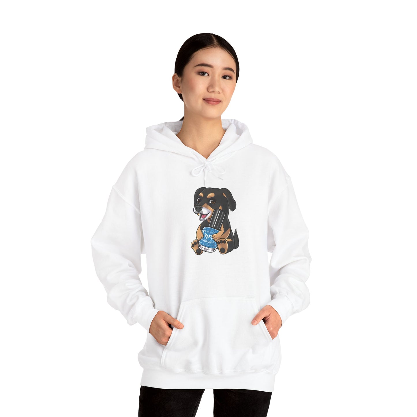 Snickers the Polish Loving Puppy -  Cute Dog Lover Sweatshirt - Unisex Heavy Blend™ Hooded Sweatshirt - Dam Nail Polish