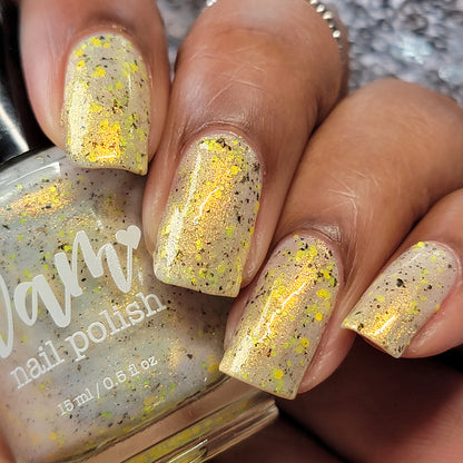 Lustrous Lightning - White Crelly - Yellow Glitter Nail Polish - Shimmer Nail Polish - Stormy Siblings Collection