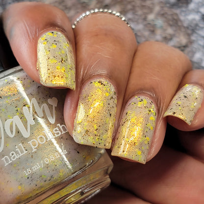 Lustrous Lightning - White Crelly - Yellow Glitter Nail Polish - Shimmer Nail Polish - Stormy Siblings Collection