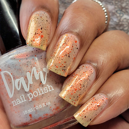 Glistening Gale - White Crelly - Orange Glitter Nail Polish - Shimmer Nail Polish - Stormy Siblings Collection - Dam Nail Polish