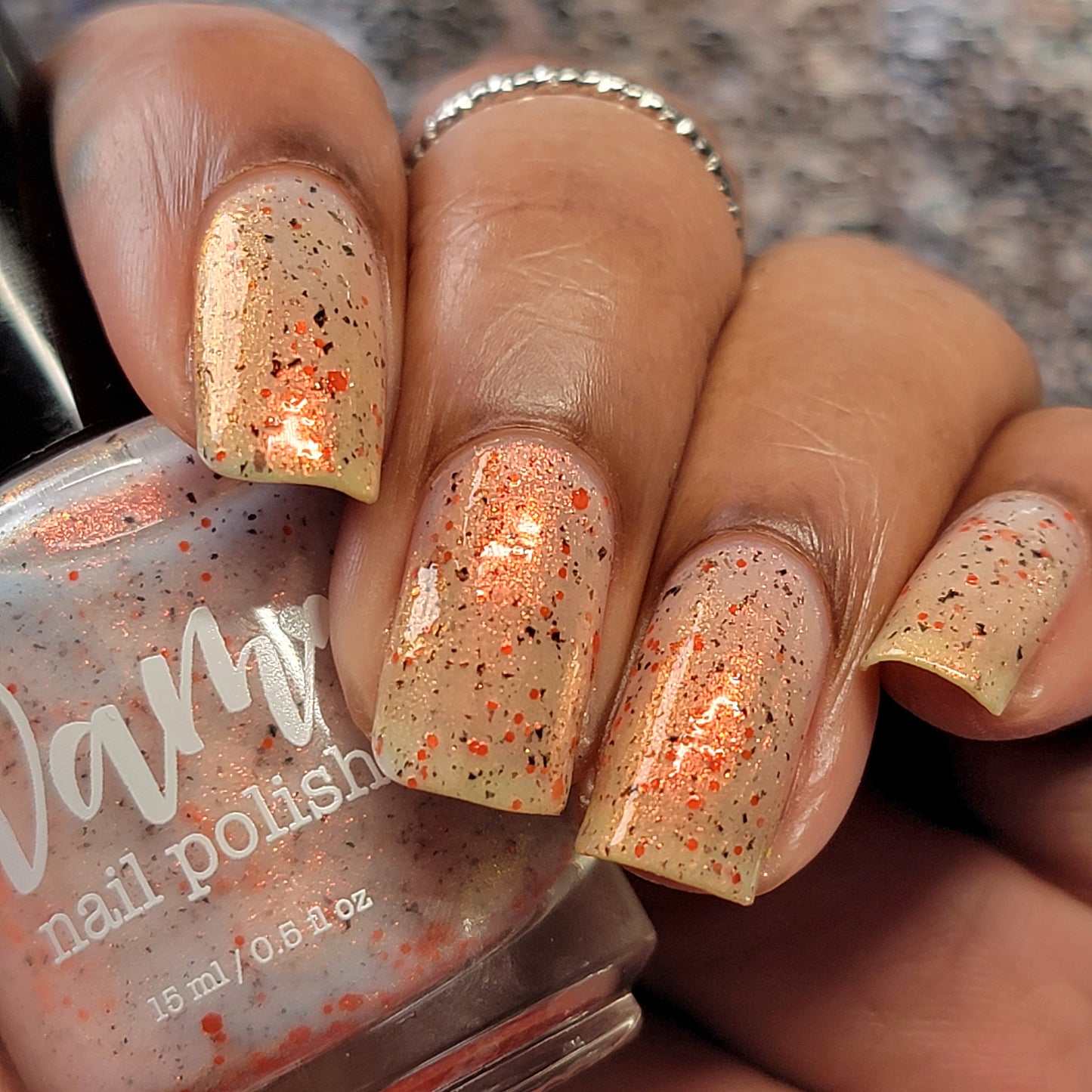 Glistening Gale - White Crelly - Orange Glitter Nail Polish - Shimmer Nail Polish - Stormy Siblings Collection - Dam Nail Polish