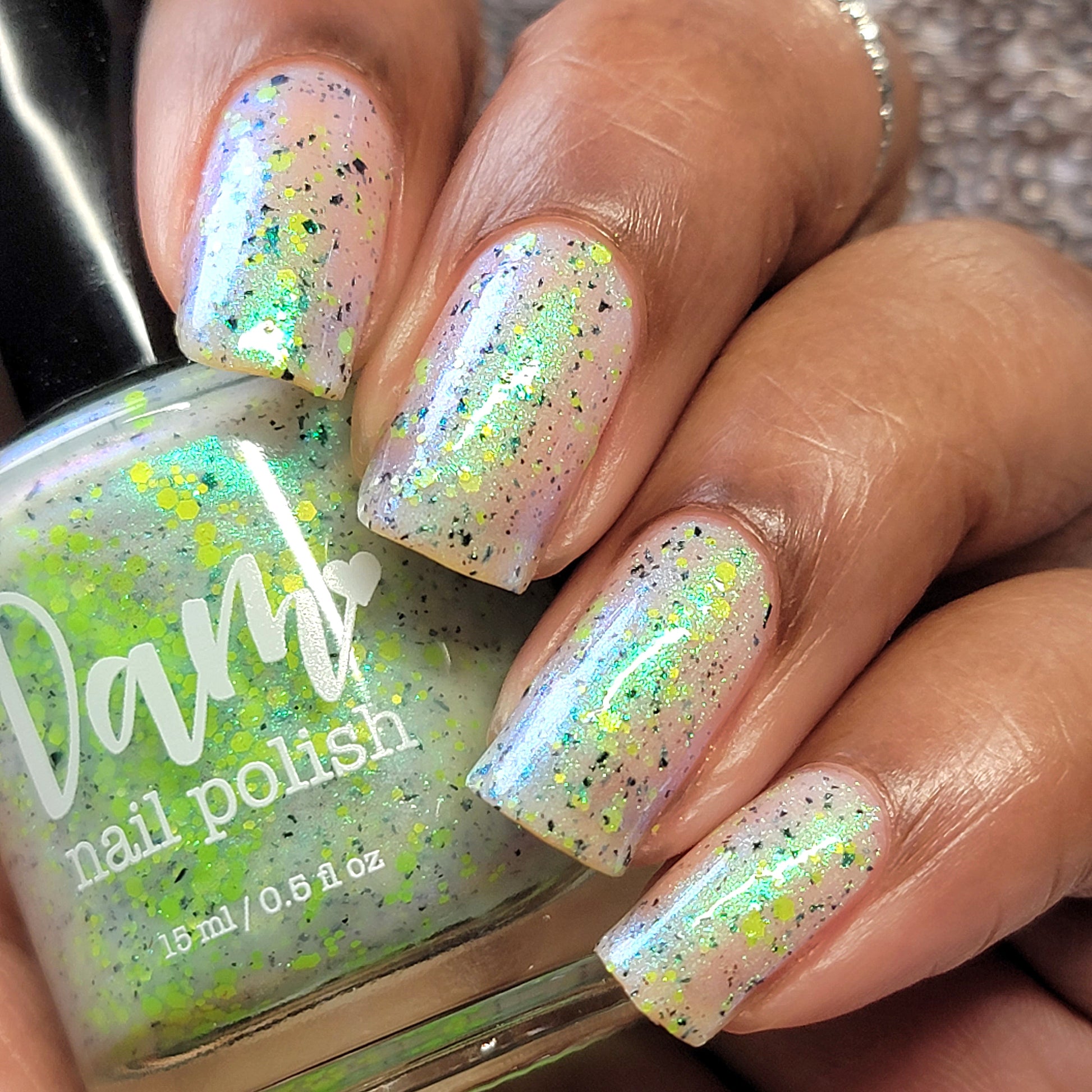 Twinkling Tornado - White Crelly - Green Glitter Nail Polish - Shimmer Nail Polish - Stormy Siblings Collection - Dam Nail Polish