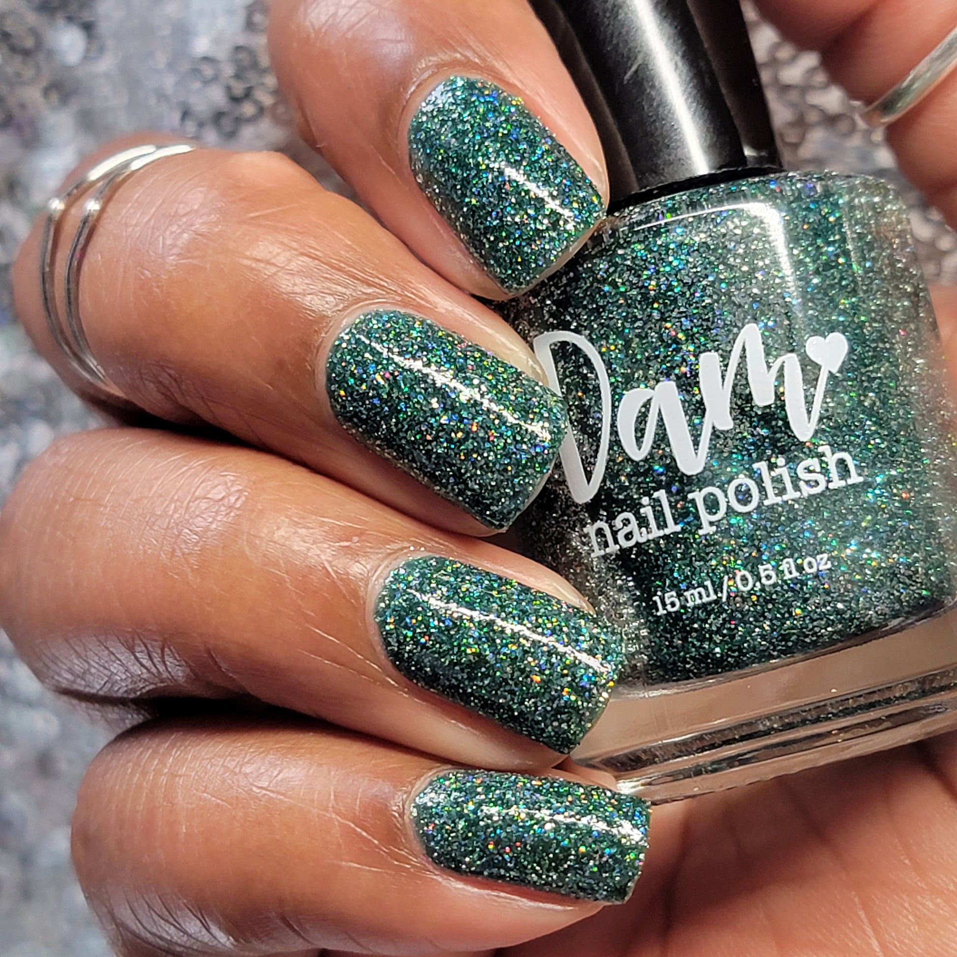 Eternal - Deep Green Reflective Glitter Nail Polish - Bitten Collection - Dam Nail Polish