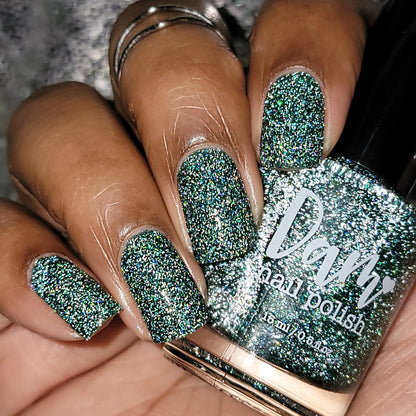 Eternal - Deep Green Reflective Glitter Nail Polish - Bitten Collection - Dam Nail Polish
