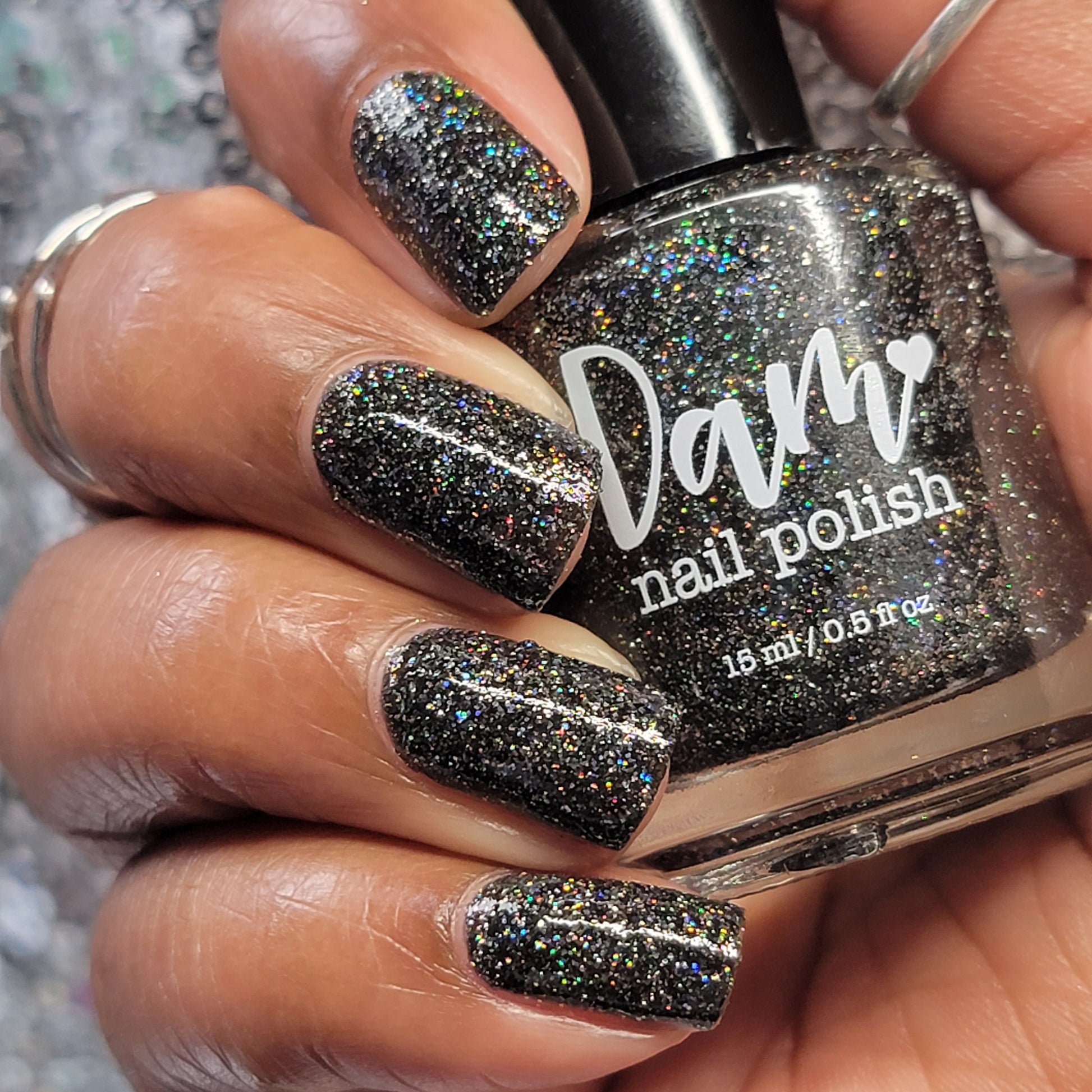 Shadow Dweller - Black Reflective Glitter Nail Polish - Bitten Collection - Dam Nail Polish