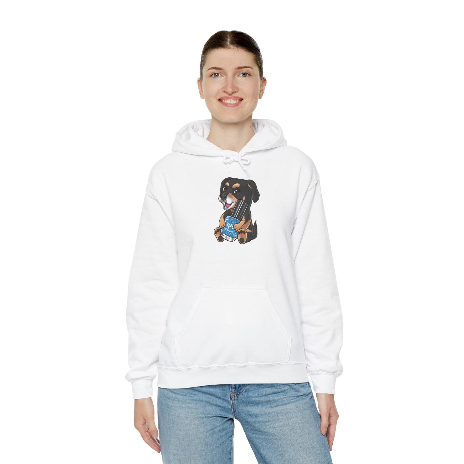 Snickers the Polish Loving Puppy -  Cute Dog Lover Sweatshirt - Unisex Heavy Blend™ Hooded Sweatshirt - Dam Nail Polish