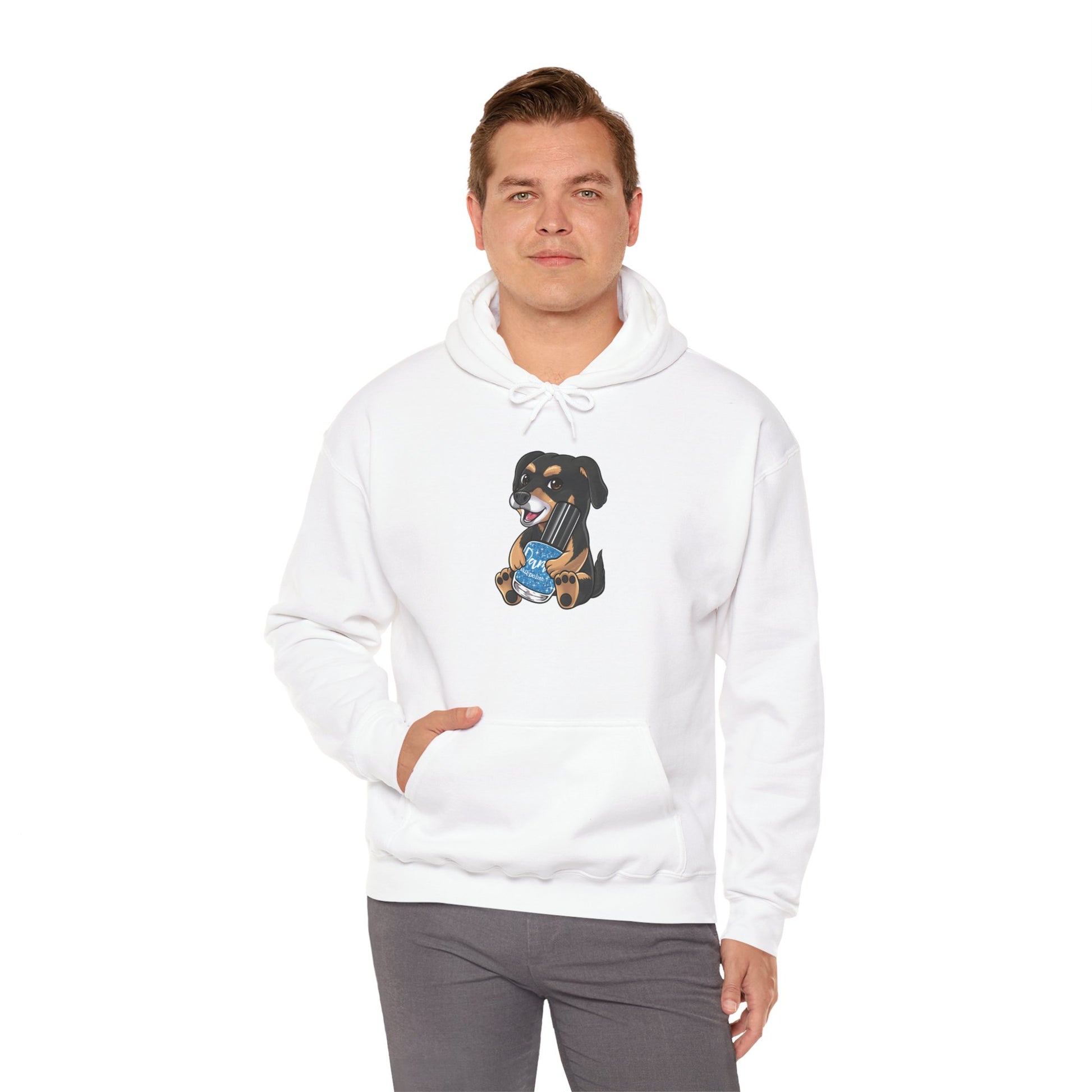 Snickers the Polish Loving Puppy -  Cute Dog Lover Sweatshirt - Unisex Heavy Blend™ Hooded Sweatshirt - Dam Nail Polish