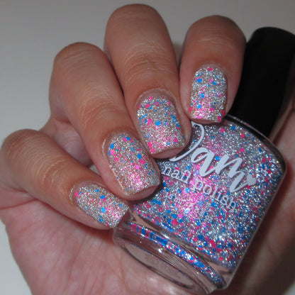 Squid Pro Quo - Pink Silver Nail Polish - Reflective Glitter Nail Polish - Squids Fly High Sibling