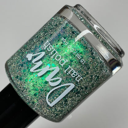 Candy Wrapper’s Delight - Green Silver Nail Polish - Reflective Glitter Nail Polish - Sugar Rush Collection - Dam Nail Polish