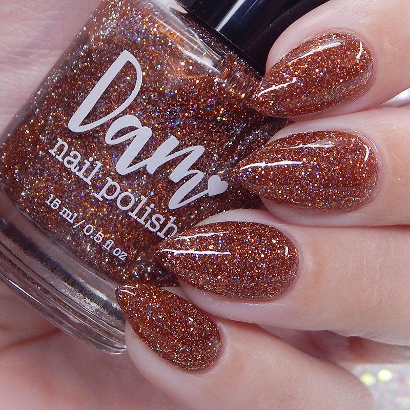 The Stakes Are Deadly - Burnt Orange Reflective Glitter Nail Polish - Bitten Collection - Dam Nail Polish