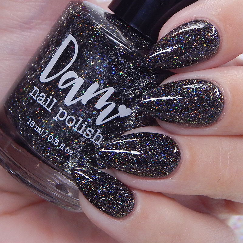 Shadow Dweller - Black Reflective Glitter Nail Polish - Bitten Collection - Dam Nail Polish